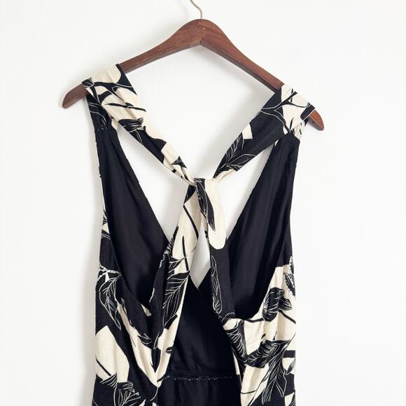 ABERCROMBIE Linen Floral Wrap Open Back Mini Dress Black White XL Petite - Picture 9 of 11